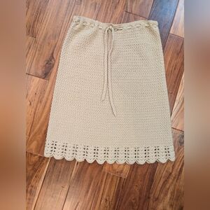 DKNY Cream Crochet Midi Skirt Size Large Euc